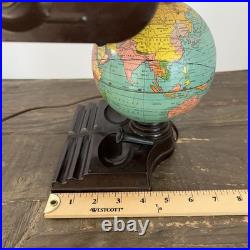 1930s Art Deco World Globe Desk Lamp Organizer Works Vintage