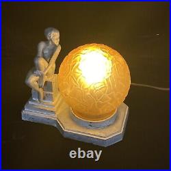 1930s Vintage Art Deco Frankart Nuart Nude Nymph Naked Woman Table Lamp With Globe