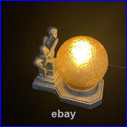 1930s Vintage Art Deco Frankart Nuart Nude Nymph Naked Woman Table Lamp With Globe