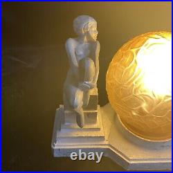 1930s Vintage Art Deco Frankart Nuart Nude Nymph Naked Woman Table Lamp With Globe