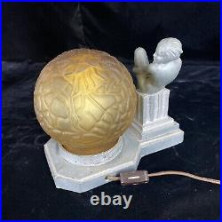 1930s Vintage Art Deco Frankart Nuart Nude Nymph Naked Woman Table Lamp With Globe