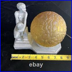 1930s Vintage Art Deco Frankart Nuart Nude Nymph Naked Woman Table Lamp With Globe