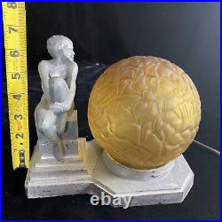 1930s Vintage Art Deco Frankart Nuart Nude Nymph Naked Woman Table Lamp With Globe
