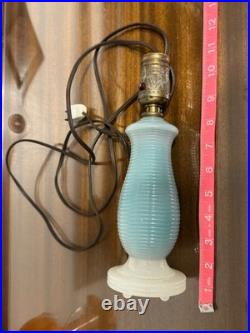 1937 Aladdin G-92 Blue Aladex Glass Art Deco Boudoir Lamp with Whip-O-Lite Shade