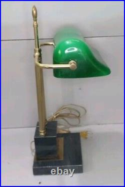 1950 Art Deco Green, Marble And Brass Electric Bankers Lamp/Read Description