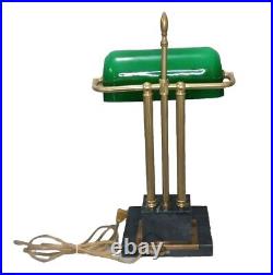 1950 Art Deco Green, Marble And Brass Electric Bankers Lamp/Read Description