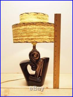 1950s MID CENTURY DEENA BLACK GOLD ATOMIC LAMP MODERN ART DECO FIBERGLASS SHADE