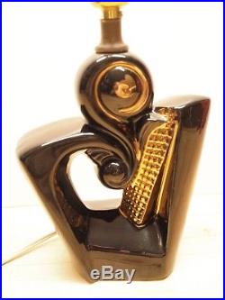 1950s MID CENTURY DEENA BLACK GOLD ATOMIC LAMP MODERN ART DECO FIBERGLASS SHADE