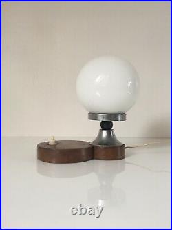 1960s Danish Art Deco Opaline Table Lamp Light Mid Century Vintage Wood