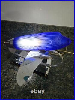 1977 Sarsaparilla Art Deco Blue Glass DC-3 Airplane Lamp / Nightlight IT WORKS