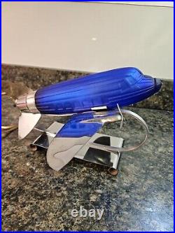 1977 Sarsaparilla Art Deco Blue Glass DC-3 Airplane Lamp / Nightlight IT WORKS