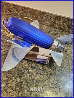 1977 Sarsaparilla Art Deco Blue Glass DC-3 Airplane Lamp / Nightlight IT WORKS