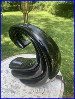 1980s Art Deco New Wave Black Swirl Table Lamp Memphis Era Mid Century Modern