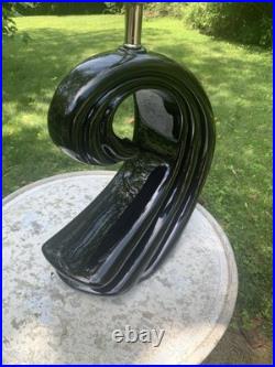 1980s Art Deco New Wave Black Swirl Table Lamp Memphis Era Mid Century Modern