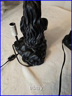 1 Pair Rare Art Deco Mermaid Nude Figural Accent Lamp Desk Shade Flat Black MCM