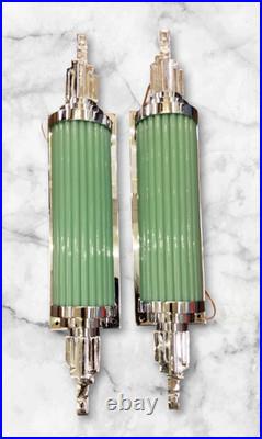 1 Pc Vintage Art Deco Brass And Glass Rod Green Wall Sconce Light Skyscraper #25