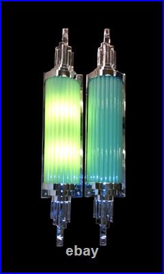 1 Pc Vintage Art Deco Brass And Glass Rod Green Wall Sconce Light Skyscraper #25