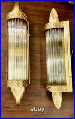 1 Pc Vintage Art Deco Glass Rod Brass Wall Sconce Fixture Skyscraper # G21