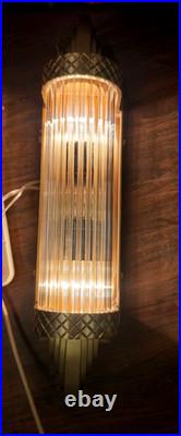 1 Pc Vintage Art Deco Glass Rod Brass Wall Sconce Fixture Skyscraper # G21