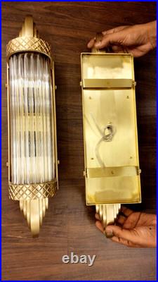 1 Pc Vintage Art Deco Glass Rod Brass Wall Sconce Fixture Skyscraper # G21