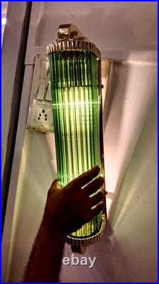1 Pc Vintage Art Deco Green Glass Rod Brass Wall Sconce Fixture Skyscraper # G20