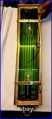 1 Pc Vintage Art Deco Green Glass Rod Brass Wall Sconce Fixture Skyscraper # G20