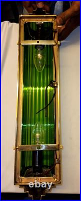 1 Pc Vintage Art Deco Green Glass Rod Brass Wall Sconce Fixture Skyscraper # G20