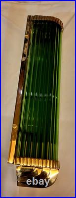 1 Pc Vintage Art Deco Green Glass Rod Brass Wall Sconce Fixture Skyscraper # G20