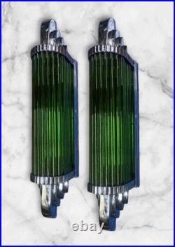 1 Pc Vintage Art Deco Green Nickel Chrome Brass & Glass Rod Wall Sconce Light ##
