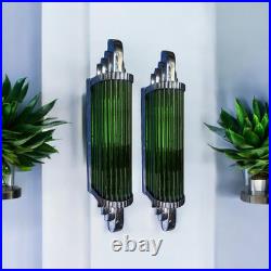 1 Pc Vintage Art Deco Green Nickel Chrome Brass & Glass Rod Wall Sconce Light ##