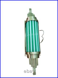 1 Pc Vintage Art Deco Lamp Green And White Glass Rod &brass Wall Light Sconce #