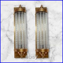 1 Pc Vintage Art Deco Lamp Ribbed Glass Rod & Brass Wall Light Sconce Nautical #