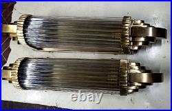 1 Vintage Art Deco Glass Rod Brass Wall Light Fixture Wall Sconce Skyscraper #27