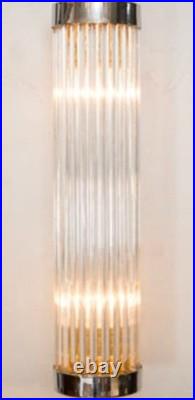 1 Vintage Art Deco Glass Rod Brass Wall Light Fixture Wall Sconce Skyscraper #27