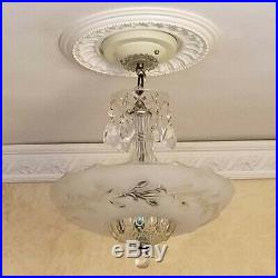 219 Vintage antique arT DEco Ceiling Glass Light Lamp Fixture Chandelier white