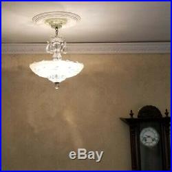 219 Vintage antique arT DEco Ceiling Glass Light Lamp Fixture Chandelier white