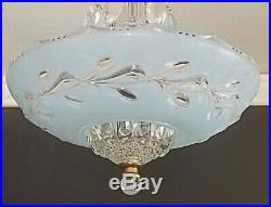 222 Vintage arT DEco Ceiling Glass Light Lamp Fixture Chandelier blue 3 light