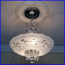 222z Vintage arT DEco Ceiling Glass Light Lamp Fixture Chandelier blue 3 light