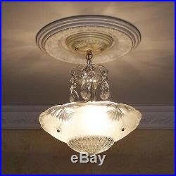241 Vintage antique Glass Ceiling Light Lamp Fixture Chandelier art deco white