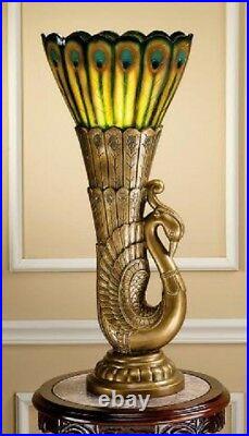 28.5 Art Deco Style Royal Peacock Illuminated Lamp Table Sculpture