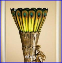 28.5 Art Deco Style Royal Peacock Illuminated Lamp Table Sculpture