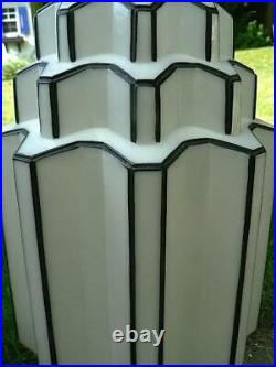 2 Art Deco 21 Milk Glass Ceiling Pendant Geometric Skyscraper Light Lamp Shade