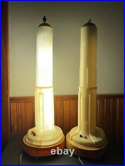 2 Art Deco Celluloid Empire State Building Florescent Table Lamps