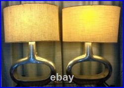2 Art Deco Metal O Table Lamps with Shades, Electric, Working