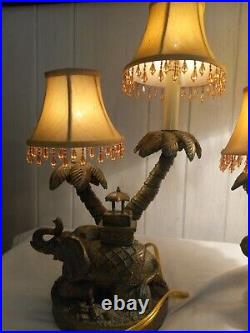 2 Elephant Tropical Palm Tree 17 Table Lamps Double Lights on each Lamp