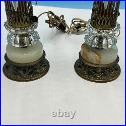 (2) Hollywood Regency Waterfall Lamp Lamps Crystal Glass Prisms Art Deco Marble