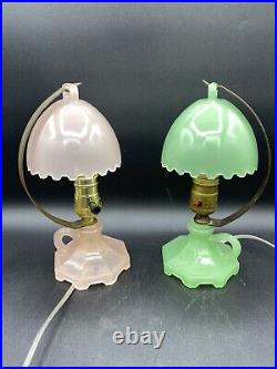 2 HouzeX Art Deco Lamps Jadeite And Pink