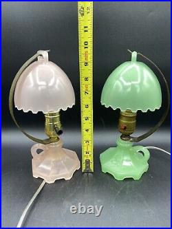 2 HouzeX Art Deco Lamps Jadeite And Pink