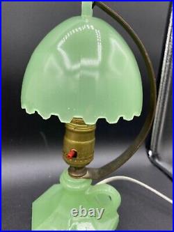 2 HouzeX Art Deco Lamps Jadeite And Pink