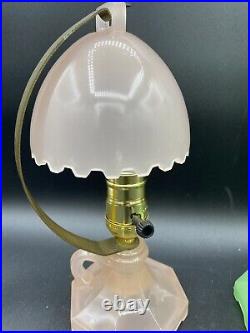 2 HouzeX Art Deco Lamps Jadeite And Pink